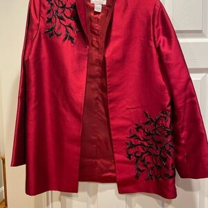 Elegant Red Jacket with Black Embroidery